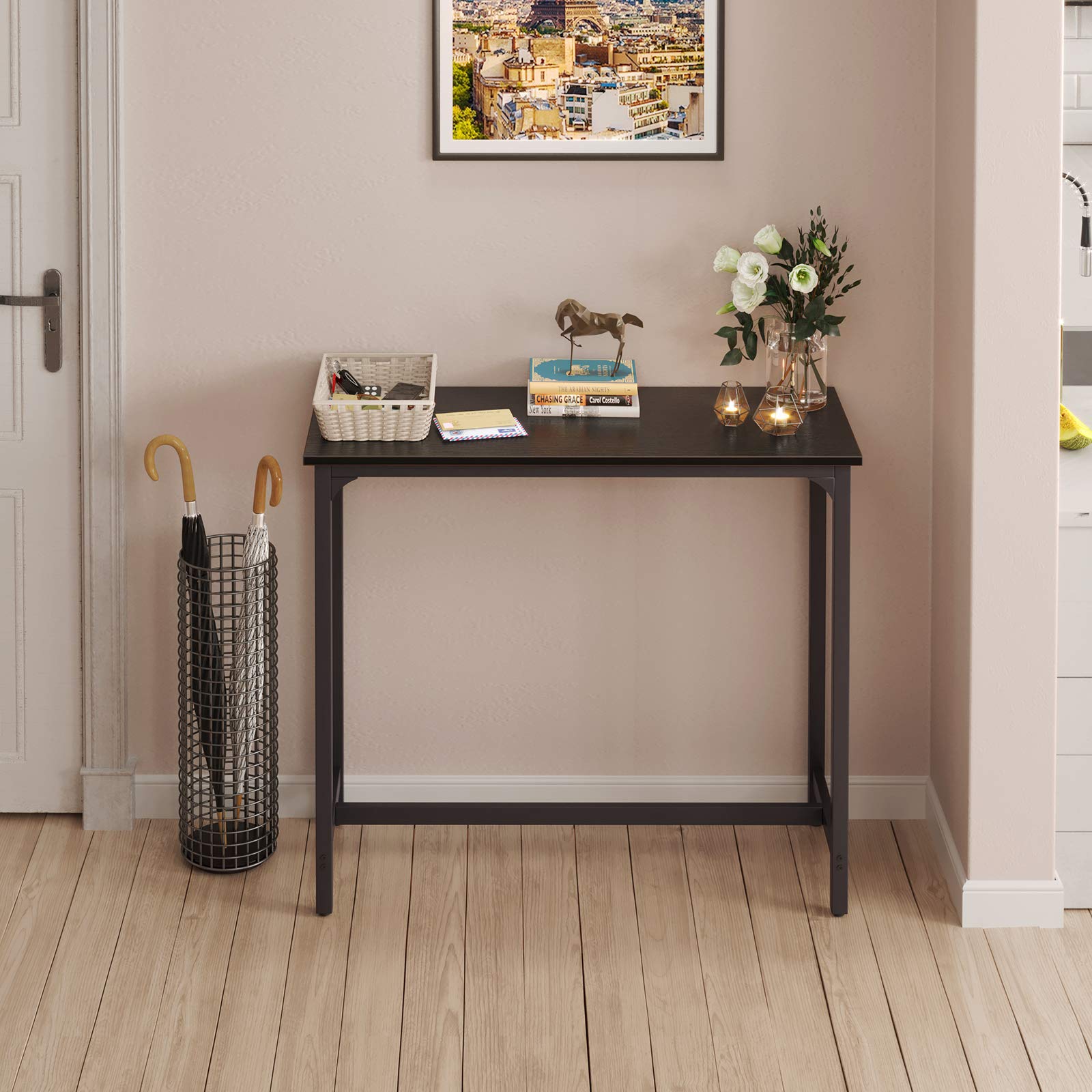 ODK 39 Inch Black Rectangular Bar Table - Counter Height Pub Table with Sturdy Metal Legs & Easy-to-Clean Surface for Kitchen, Dining Room, or Home Bar - Perfect for Entertaining, Small Spaces & Indoor Use