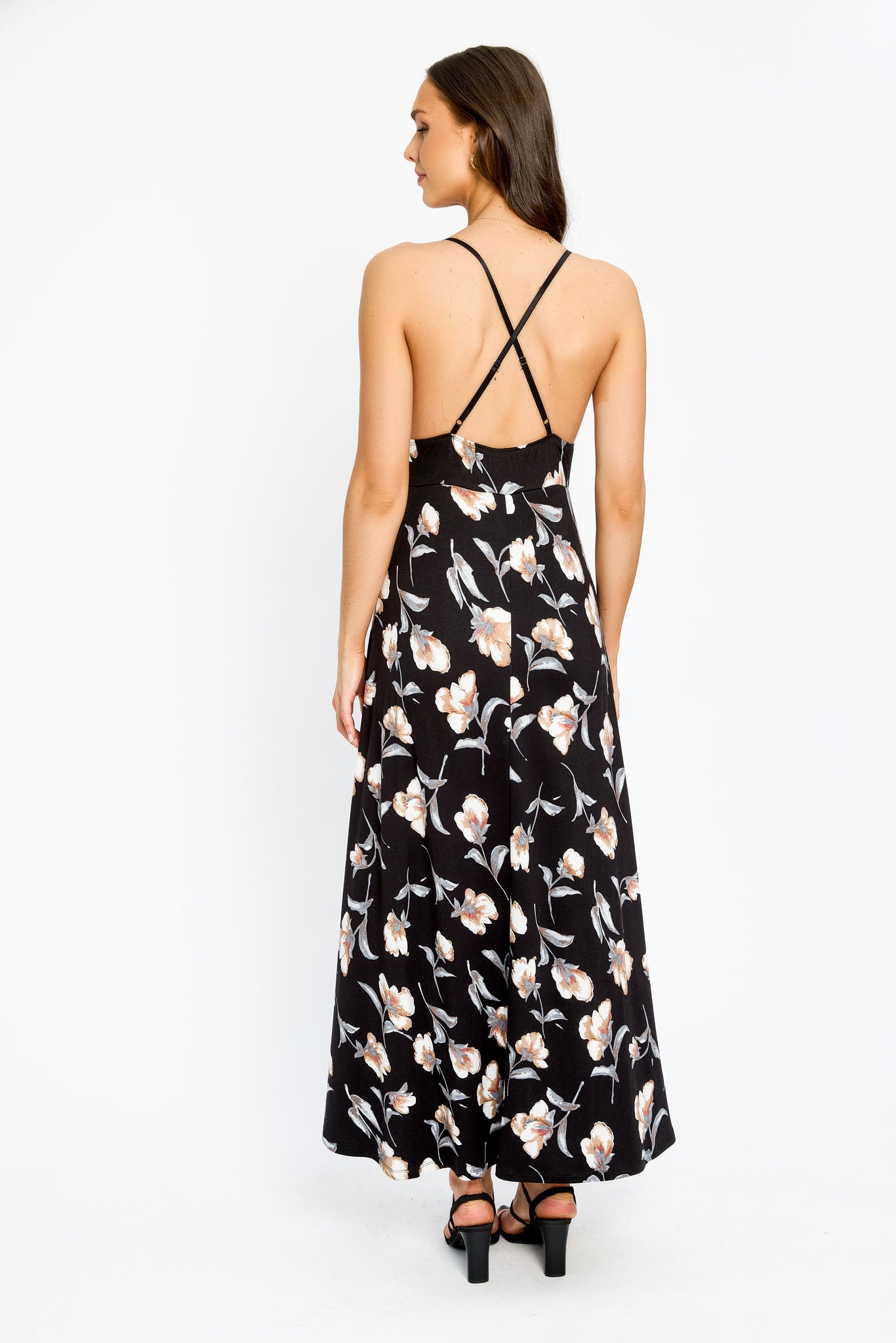 Floral Spaghetti Strap V-Neck Maxi Dress with Side Slits - Women's Summer Boho Beach Dress for Vacation, Wedding Guest & Outdoor Parties