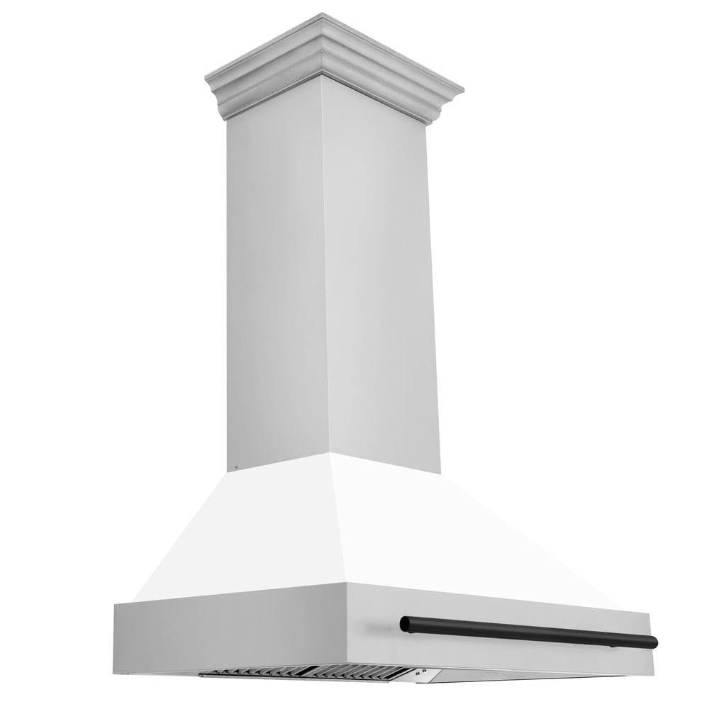 ZLINE Autograph Edition 36-inch Stainless Steel Dual Fuel Range with White Matte Door & Matte Black Range Hood - Professional Kitchen Package for Home Chefs | Perfect for Modern Kitchens & Gourmet Cooking