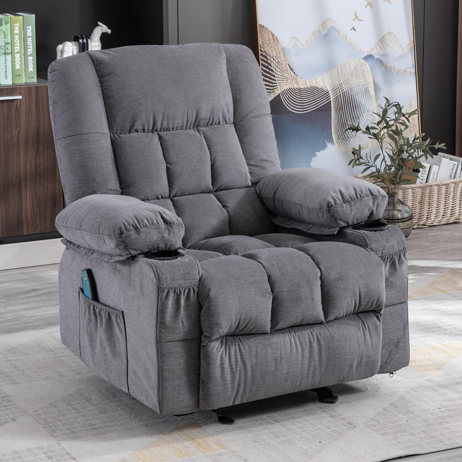 Ergonomic Massage Recliner Chair with Vibration & Heat - Rocking Lounge Chair for Living Room with Side Pocket, 2 Cup Holders & USB Charging Port - Perfect for Relaxation, Home Theater & Pain Relief