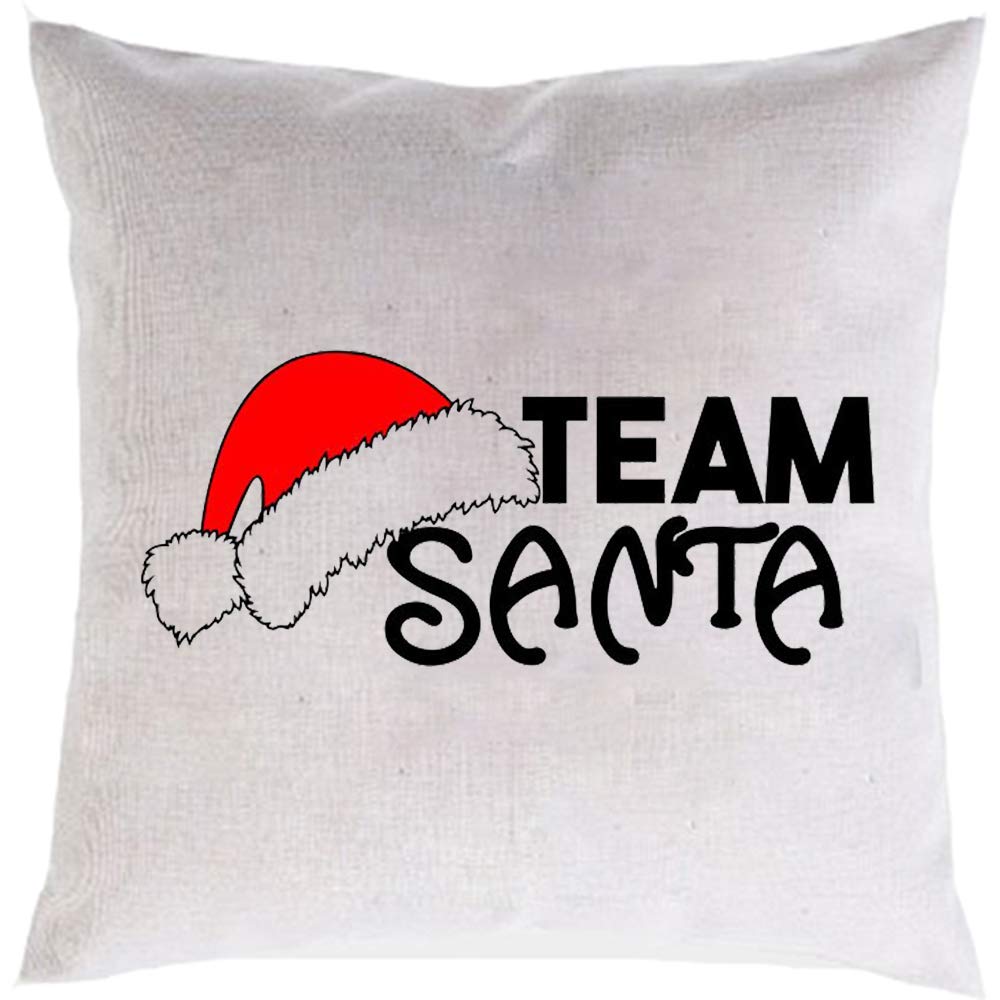 Team Santa Throw Pillow Covers - Linen Cotton Christmas Decor with Santa Hat Design for Sofa, Bed & Couch (Set of 3) - Perfect for Holiday Home Decor & Cozy Winter Nights