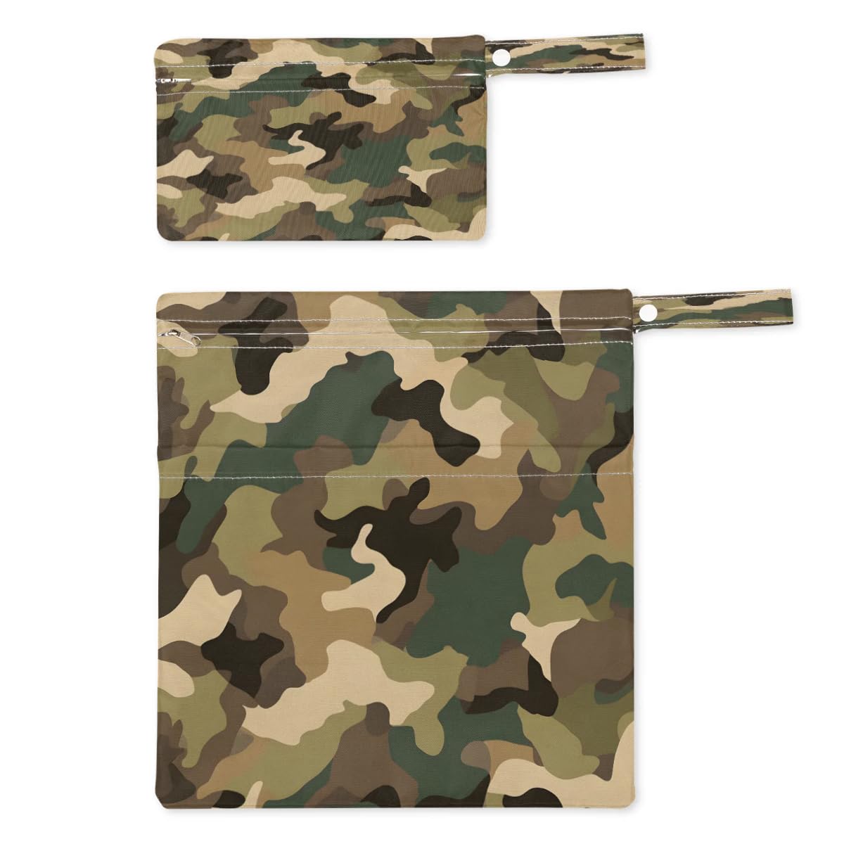 2-Pack Waterproof Wet Dry Bags for Travel, Gym & Beach - Camo Print Laundry & Swimwear Organizer - Reusable Cloth Diaper & Bathing Suit Storage Bag (Ideal for Pool, Yoga, Sports & Baby Care)