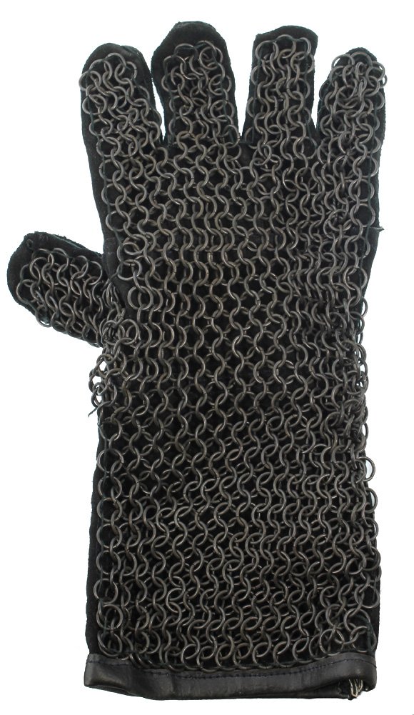 Men's Chainmail Leather Gauntlet Gloves - One Size Fits Most, Black - Perfect for Medieval Reenactment, LARP & Cosplay