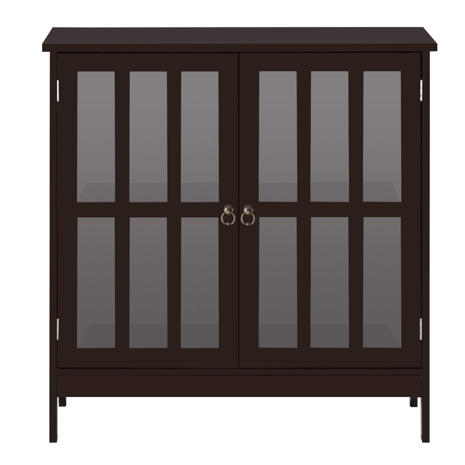 HONOOR Sideboard Buffet Storage Cabinet with 2 Glass Doors - Kitchen & Dining Room Organizer, Liquor Cabinet, Cupboard Console Table, Curio Display - Perfect for Home Decor & Entertaining (Coffee Brown)
