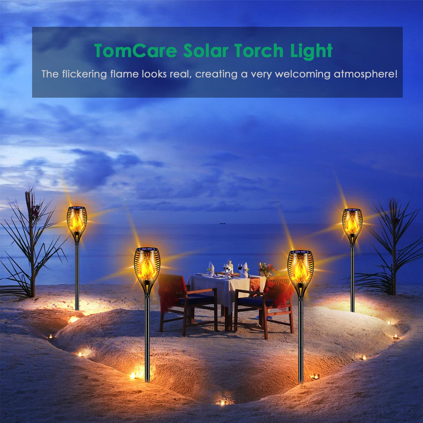 TomCare Solar Lights Outdoor - Flickering Flame Decorative Solar Lantern, Waterproof Garden Lights with Auto On/Off from Dusk to Dawn - Perfect for Patio, Yard, Pathway, and Outdoor Decor