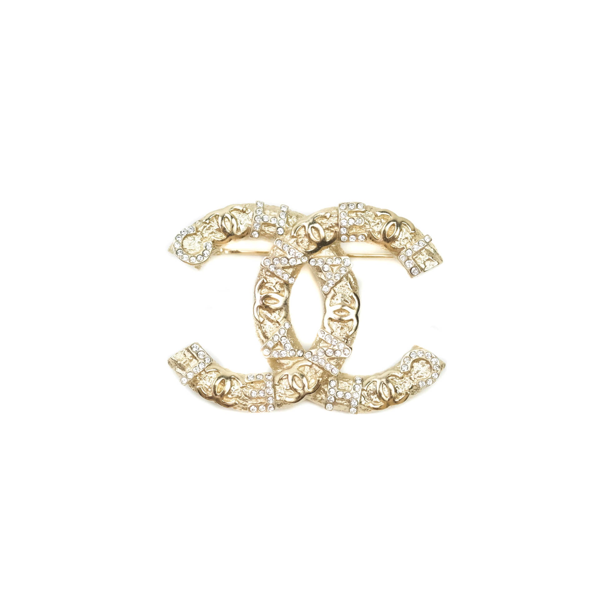 Chanel CC Logo Rhinestone Brooch Gold Tone 21P - Elegant Fashion Pin for Women, Perfect for Jackets, Scarves, Bags & Special Occasions