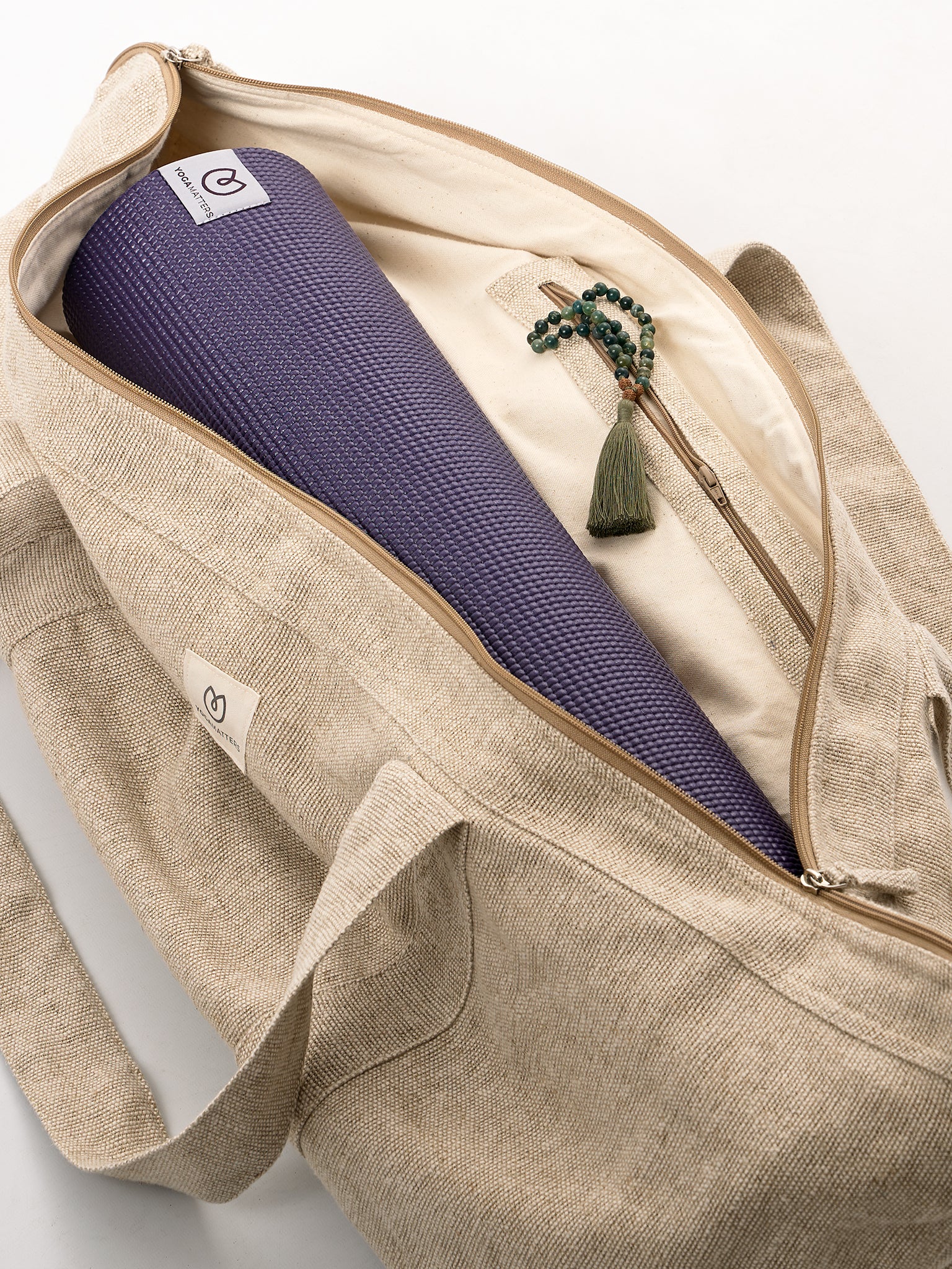 Yogamatters Hemp & Organic Cotton Carry All Kit Bag - Eco-Friendly Yoga Tote for Gym, Travel & Beach - Natural