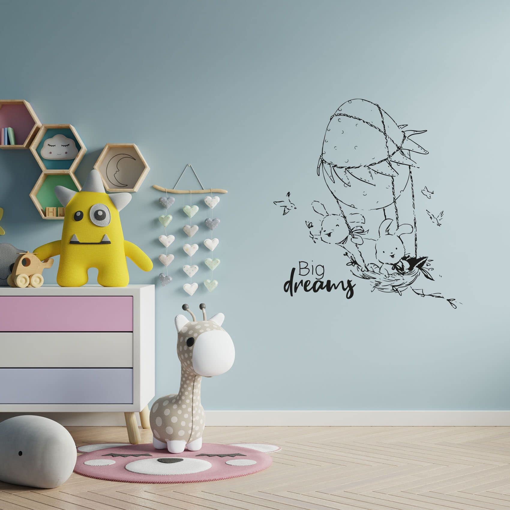 Big Dreams Bunny Hot Air Balloon Vinyl Wall Sticker - Inspirational Quote Decal for Kids Room, Nursery, Bedroom & Playroom Decor (10x8 inch) - Perfect for Baby Shower Gifts & Children's Home Decoration