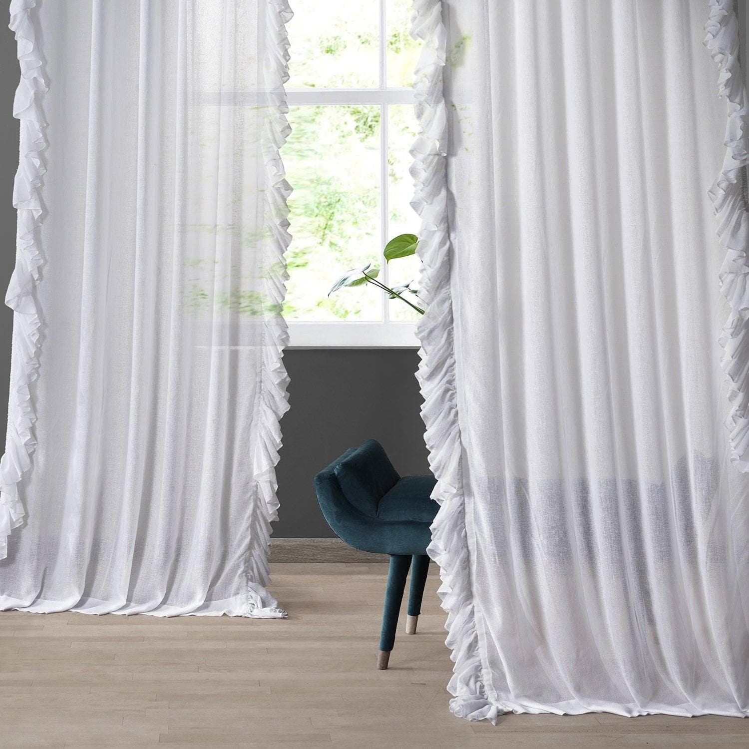 White Orchid Ruffled Faux Linen Sheer Curtains - Elegant Window Treatments for Living Room, Bedroom & Nursery Decor