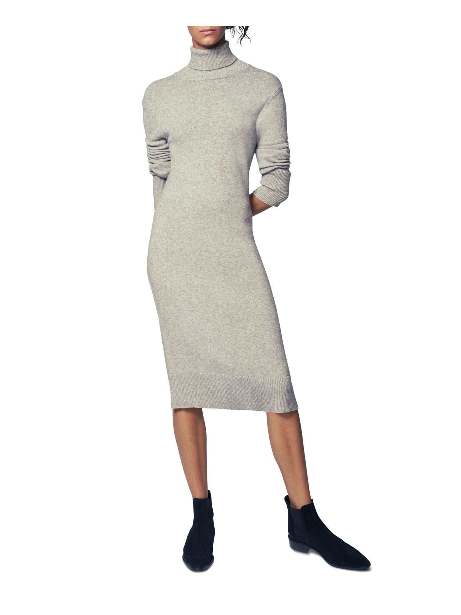 Eco-Friendly Women's Long Sleeve Mockneck Sweater Dress - Sustainable Knit Dress for Fall & Winter, Perfect for Office, Date Night and Casual Outings