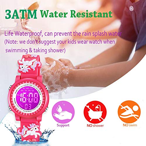 Venhoo Kids Digital Watch - 3D Cartoon Design, Waterproof, 7 Color LED Lights with Alarm & Stopwatch for Girls Ages 3-10 | Perfect for School, Playtime & Outdoor Activities