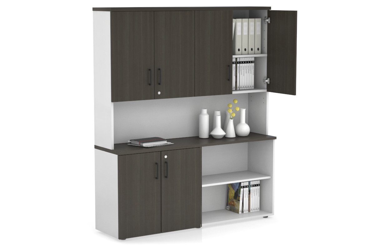 2-Door Small Uniform Storage Hutch with Open Shelves - Perfect for Closet, Office, and Home Organization