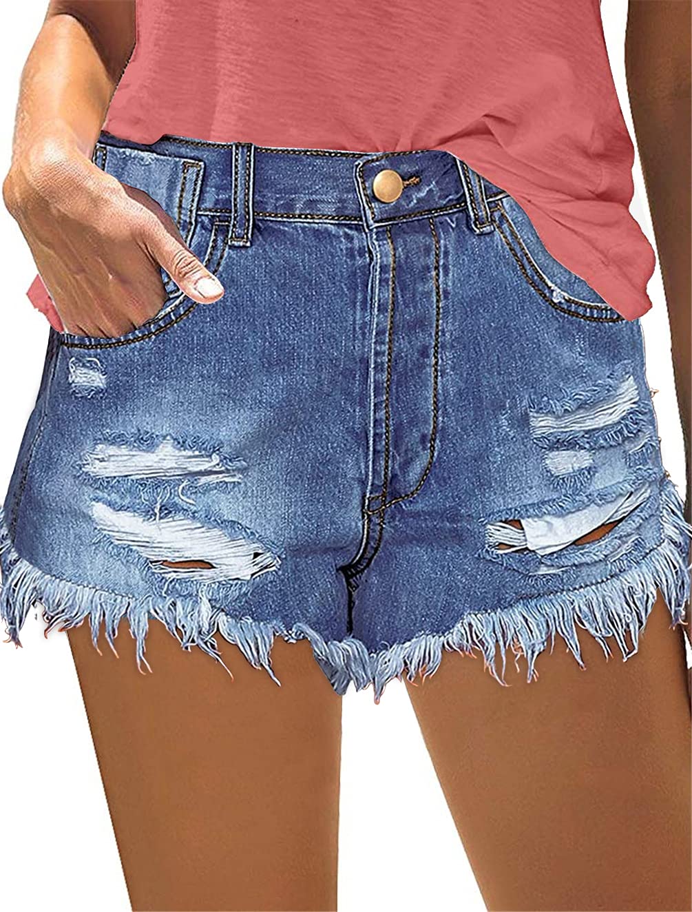 MODARANI Women's Ripped Distressed Denim Shorts - High Waisted Cut Off Jean Shorts for Summer | Perfect for Beach, Casual Outings & Music Festivals