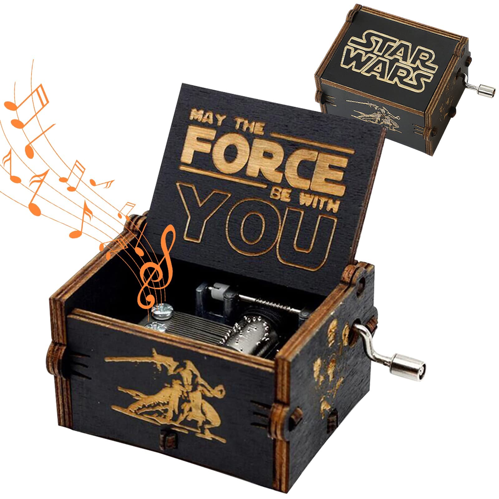 GNCLOUD Star Wars Wooden Music Box - Hand Crank Musical Gift Box with Engraved Wood Carving | Vintage Home Decor for Kids, Collectors & Star Wars Fans | Perfect for Birthday Gifts, Nursery Decor & Movie Theme Parties
