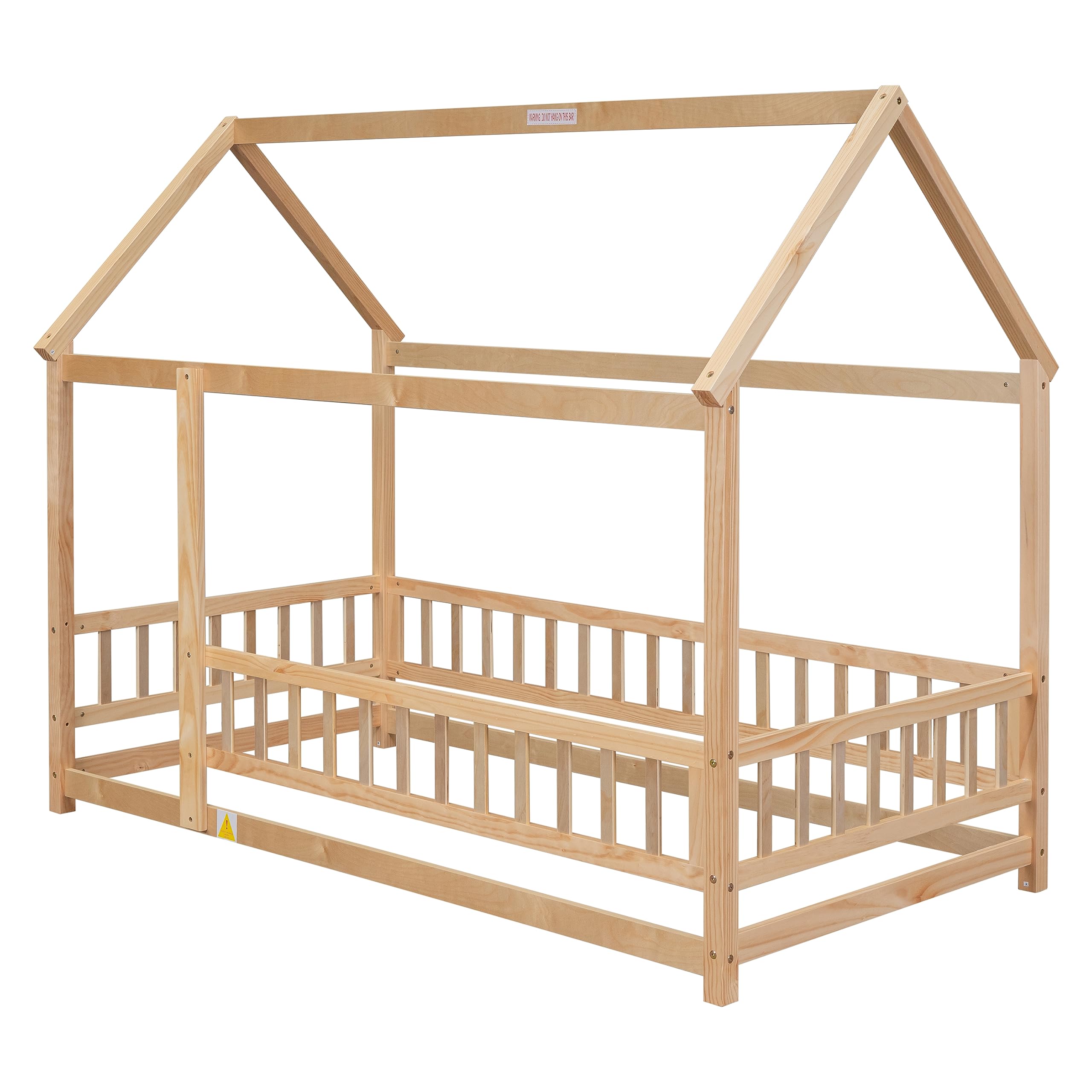 Bellemave Twin Size Wooden Montessori Floor Bed Frame with Safety Fence for Kids - Natural Wood Toddler Bed for Nursery, Daycare & Montessori Classroom - Perfect for Safe Sleep & Play Areas