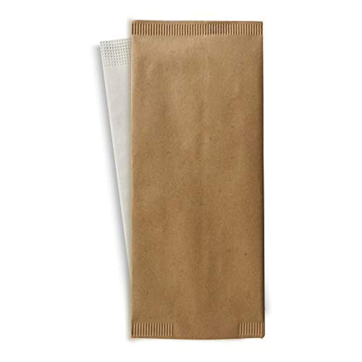 PACKNWOOD 210CVPOCB - 500pcs Beige Kraft Cutlery Bags with White 2-Ply Napkins (4.3