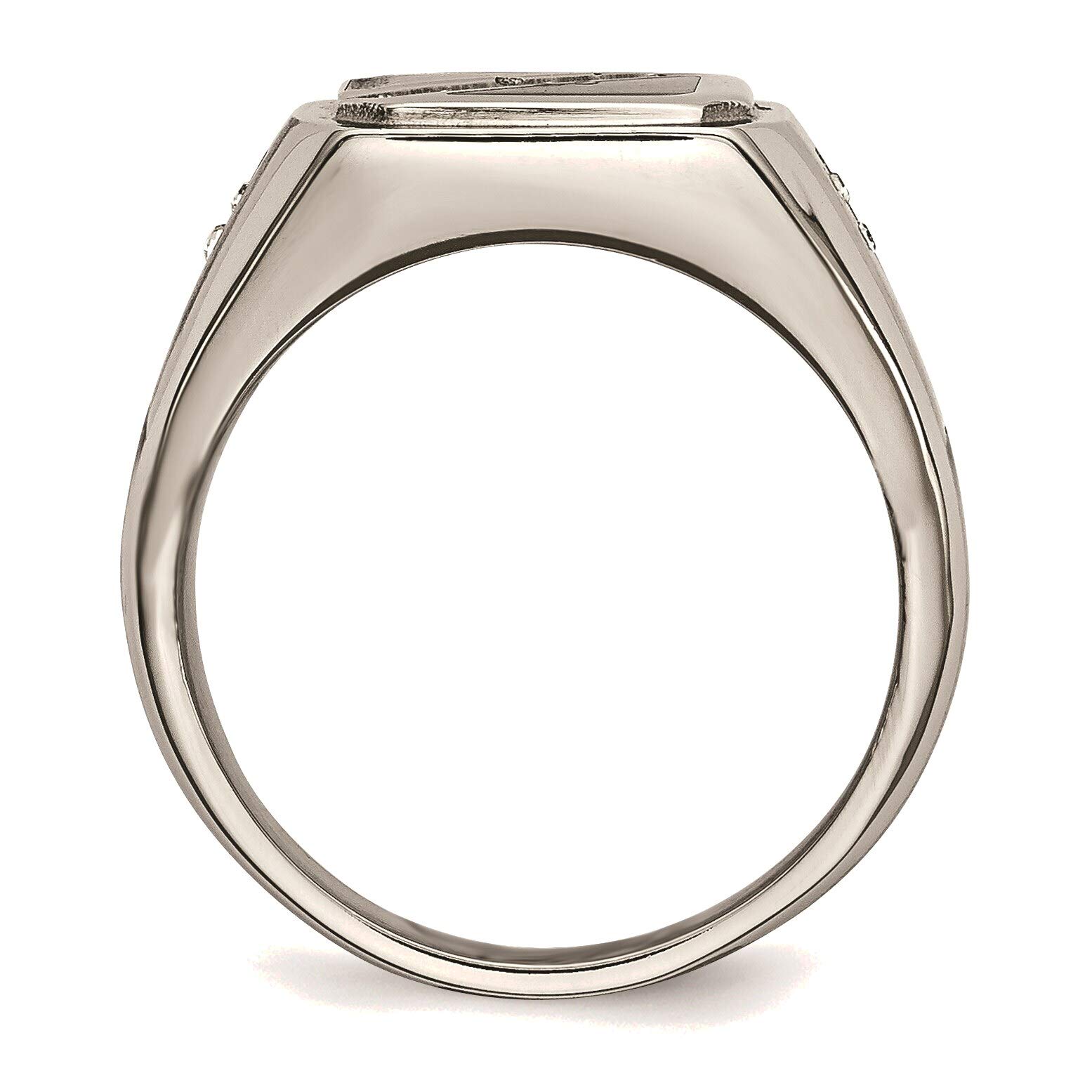 Bonyak Stainless Steel Ring for Women - Black Enamel CZ Jewelry, Size 10, Satin & Polished Finish | Elegant Gift for Anniversary, Valentine's Day & Everyday Wear
