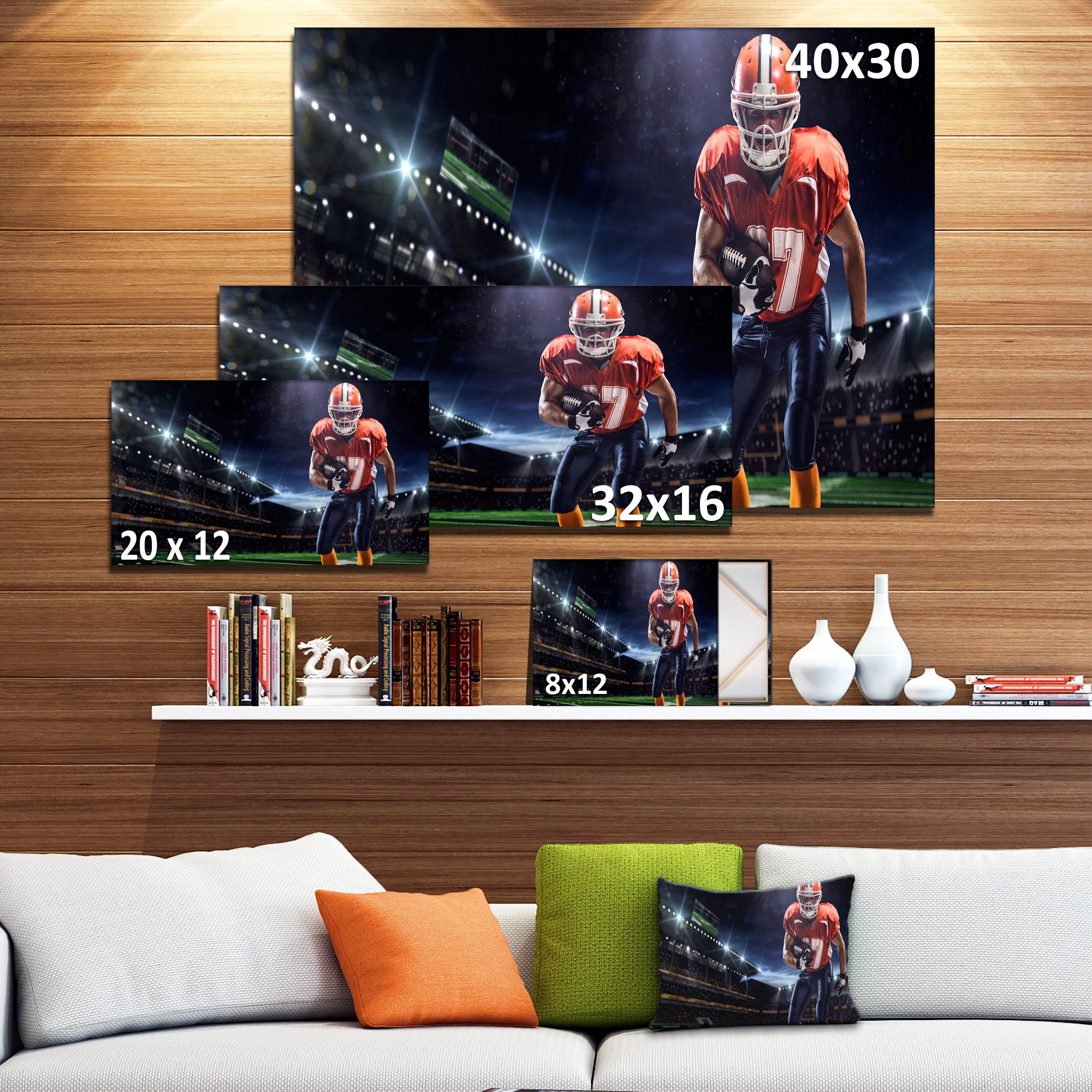 American Football Player in Action - High-Quality Stadium Sport Canvas Art Print for Home, Office & Game Room Decor