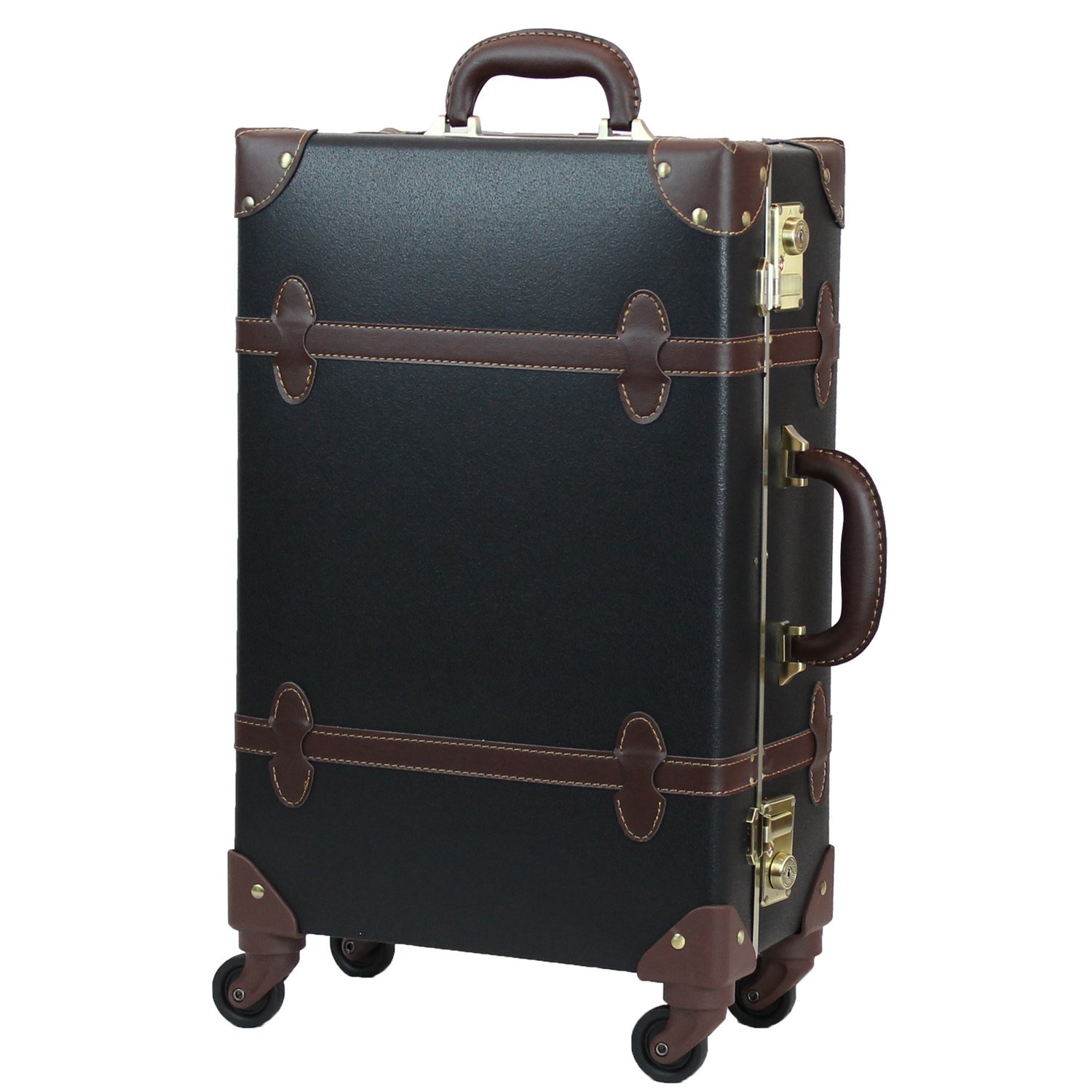 Vintage TSA Lock Trolley Luggage Suitcase - Medium Size, Black & Brown - Perfect for Travel, Business Trips & Weekend Getaways
