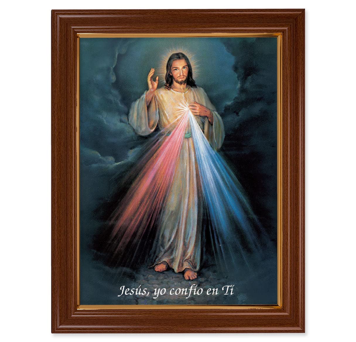 Divine Mercy Spanish Framed Wall Art - Extra Large Catholic Religious Picture with Dark Walnut & Gold Trim Frame - Perfect for Home Chapel, Church Decor or Spiritual Gift
