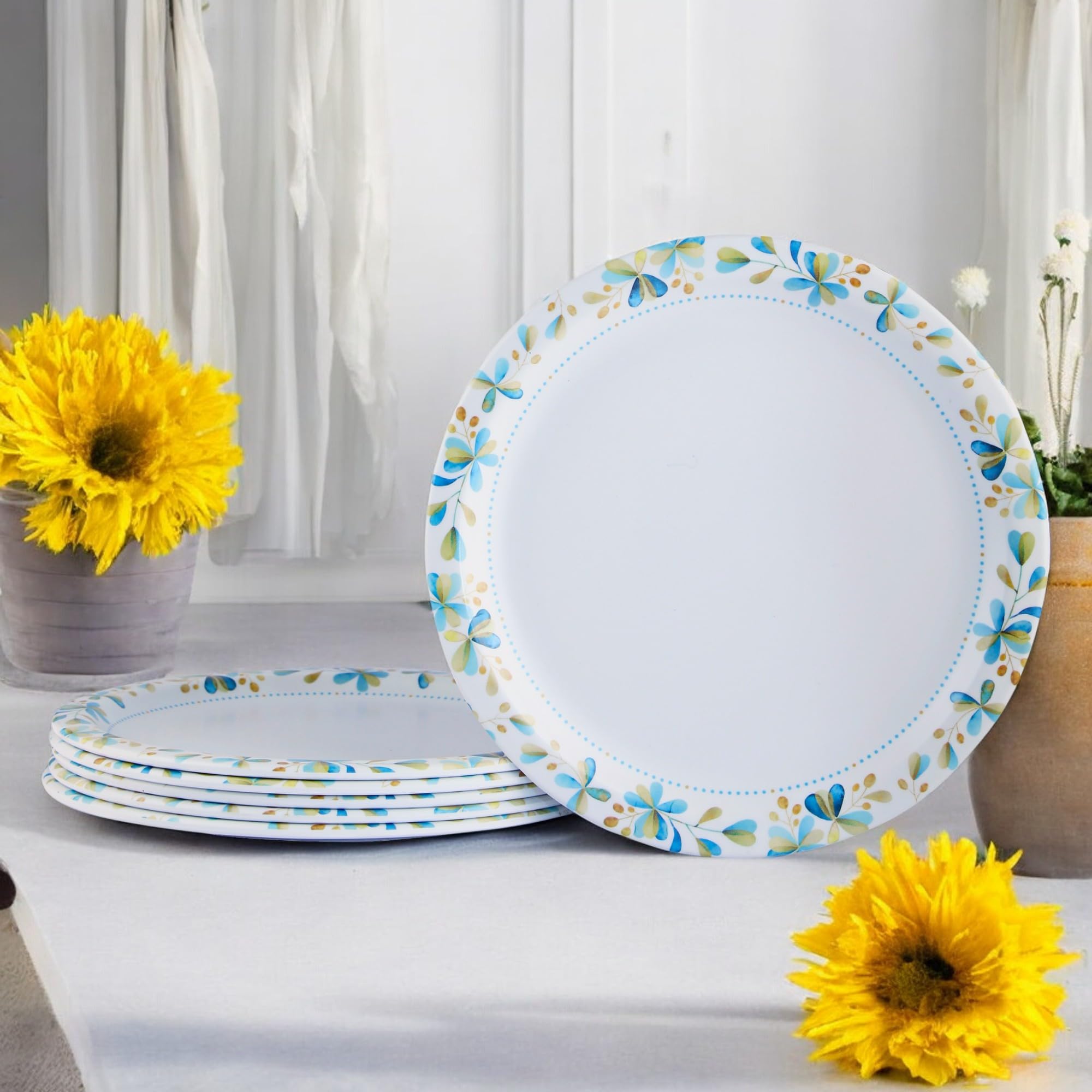 6-Pack 7-Inch Melamine Quarter Plates - Round Microwave Safe & Break-Resistant Dishes for Snacks, Lunch, Dinner - Perfect for Home, Office, Restaurant Use (Blue Matte Finish) | Ideal for Everyday Meals, Outdoor Dining & Party Serving