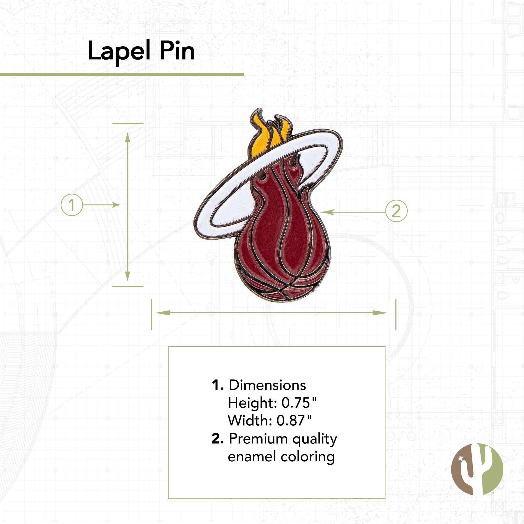 Official Miami Heat NBA Team Logo Lapel Pin - Desert Cactus Design, Metal Enamel Basketball Accessory for Fans, Collectors & Gifts | Game Day, Office Wear, Hat Decoration