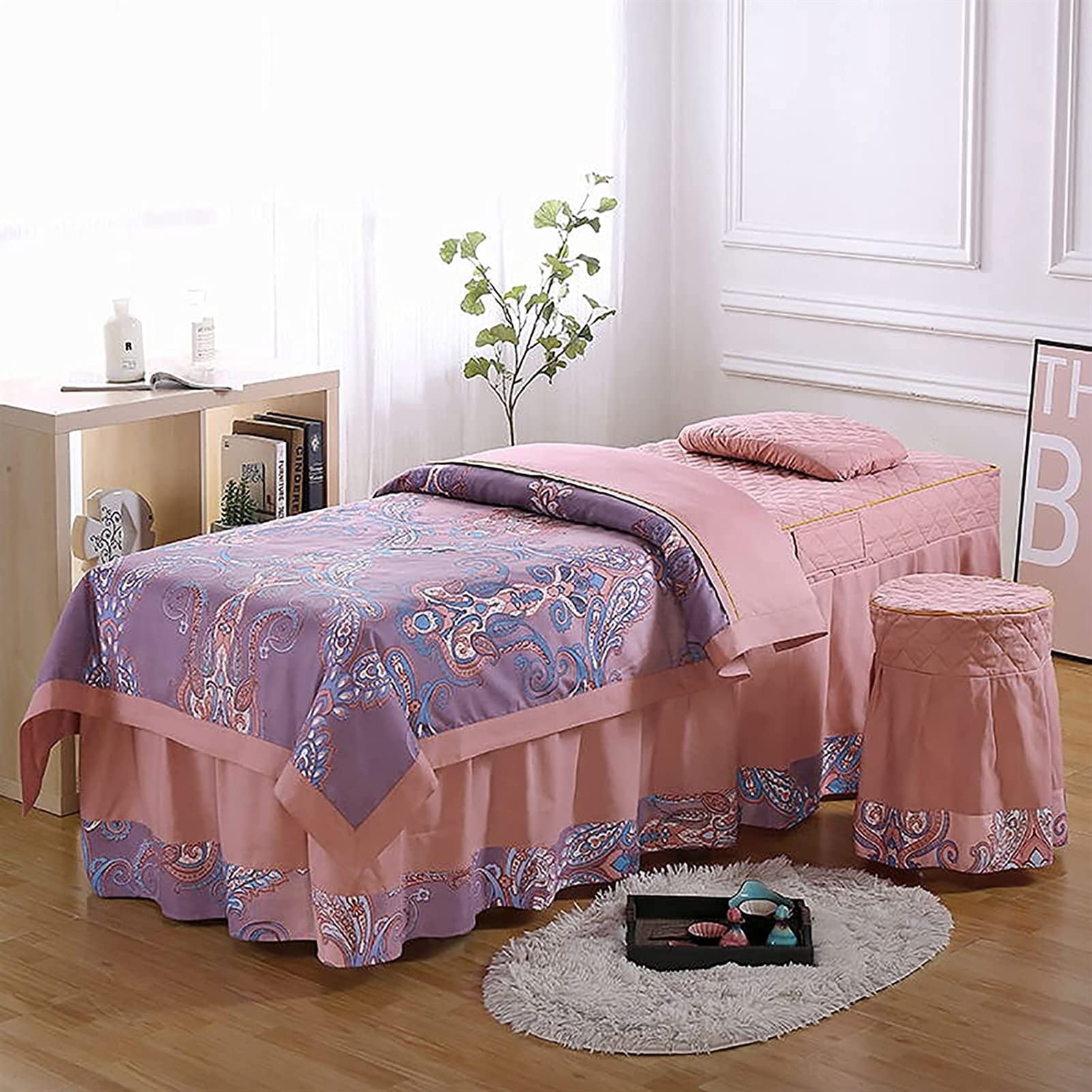 Premium Cotton Massage Table Sheet Set - 4-Piece Salon Bed Cover with Skirt, Protective Pad & Face Rest Cover (60x180cm/24x71inch, Blue) for Spa, Massage Therapy & Beauty Salon Use
