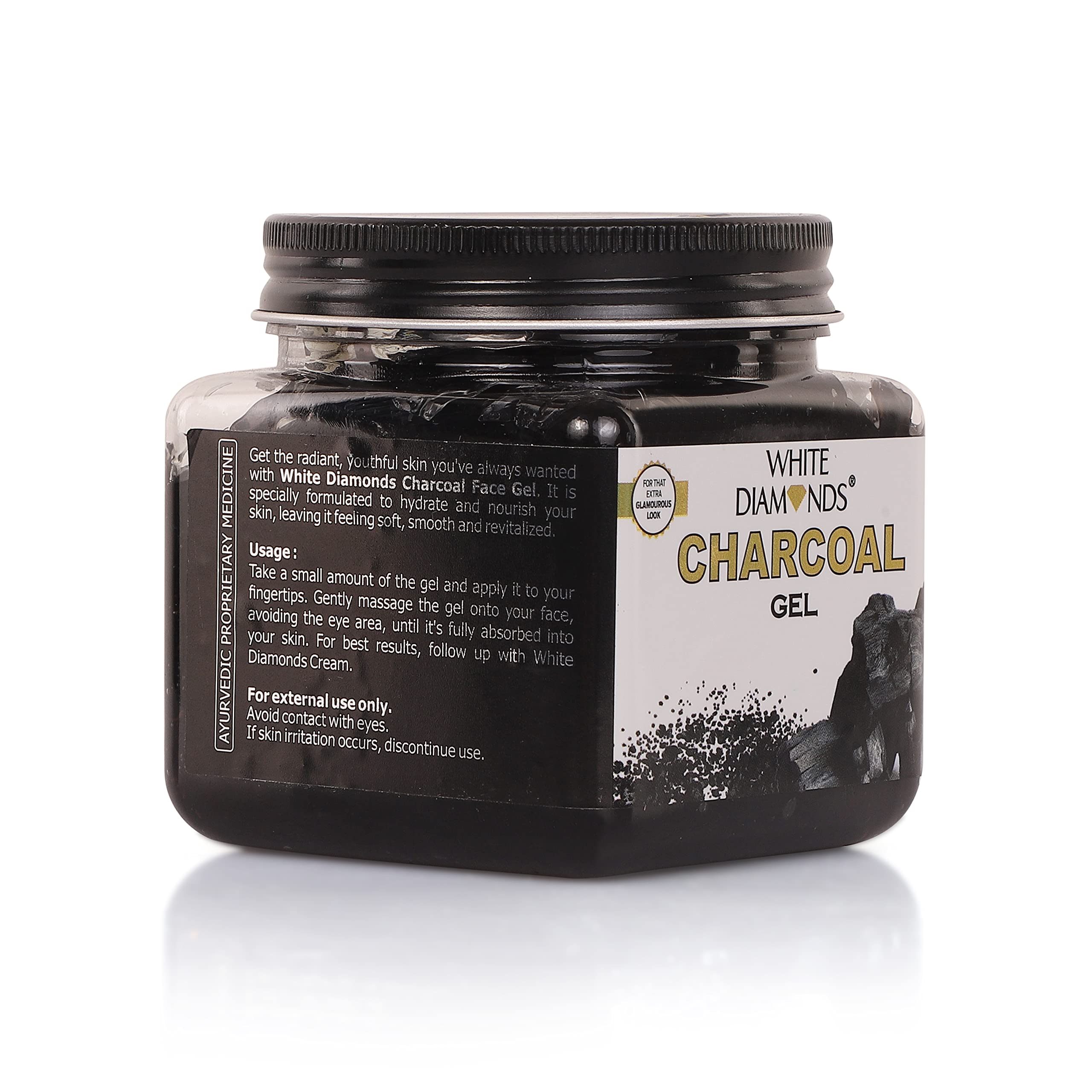 WHITE DIAMONDS Charcoal Face Gel - 100% Natural Deep Nourishing & Moisturizing Gel for Face & Body | Unisex Skincare | 380ml | Perfect for Daily Cleansing & Detoxifying Skin Routine