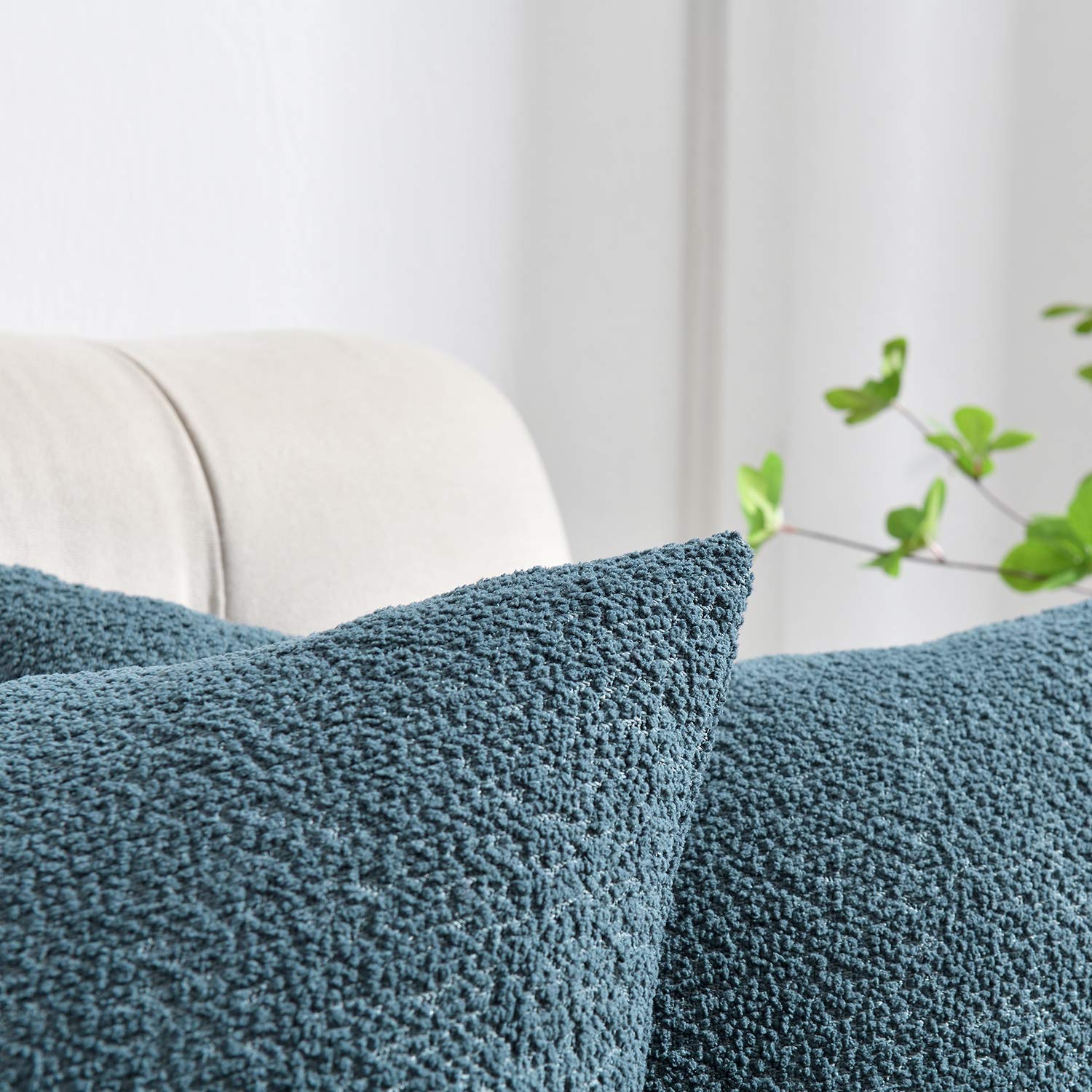 Cozy Boucle-Like Textured Throw Pillow Cover - 24x24 Inches, Smoky Blue - Soft Decorative Cushion for Sofa, Couch & Bed - Perfect for Living Room, Bedroom & Home Decor