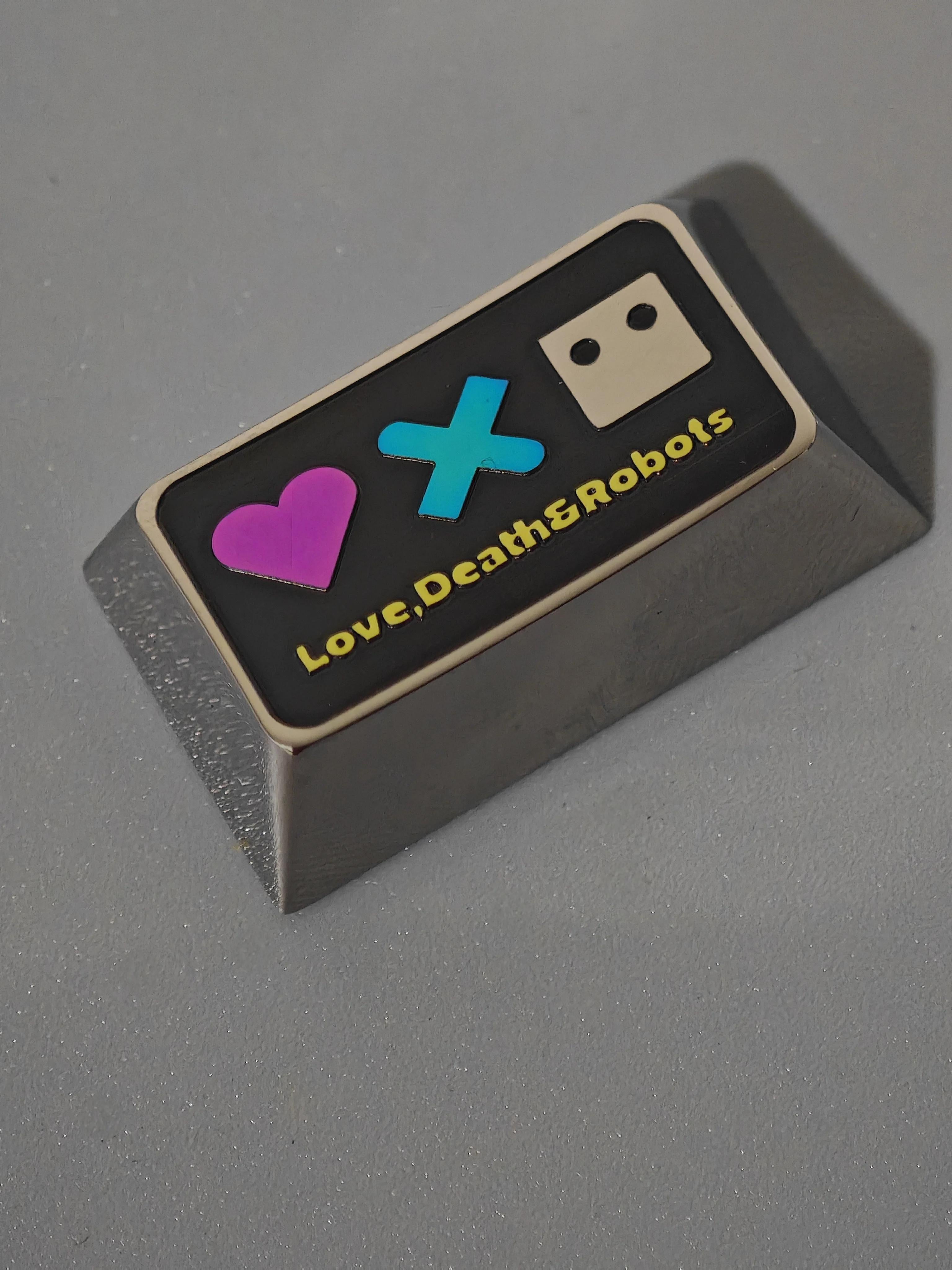 Love, Death & Robots Themed 1.75U/1U Titanium Alloy Engraved Keycaps - Custom Mechanical Keyboard Artisan Keycaps for Gaming & Typing Enthusiasts - Perfect for PC Builds, Gift Giving & Keyboard Customization