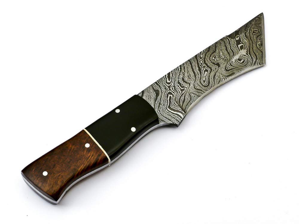 Premium Damascus Steel Tanto Hunting Knife - Custom Handmade Skinning Knife with Rosewood Handle & Genuine Leather Sheath | Outdoor Survival Gear, Camping, Bushcraft, Hunting Accessories (Model S-6468)