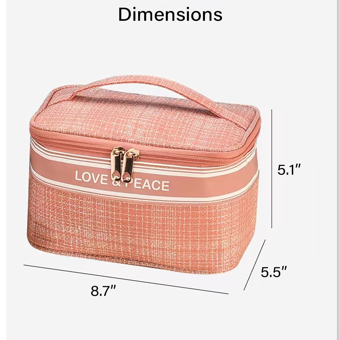 Large Makeup Bag Organizer for Women - Travel Cosmetic Case with Zipper & Handle, Spacious Pink Toiletry Bag for Makeup Brushes, Skincare Essentials - Perfect for Vacation, Gym, Work & Daily Organization
