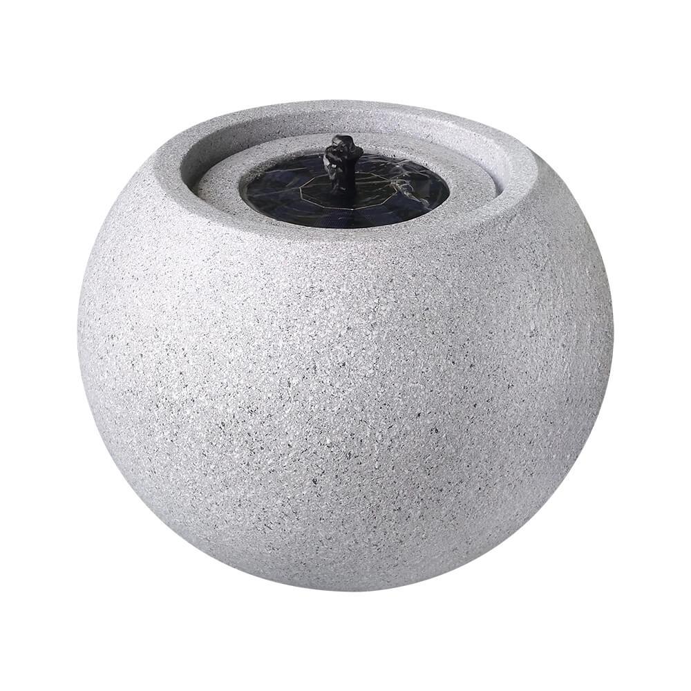 Solar-Powered Round Stone Water Fountain with LED Light - Light Grey Outdoor Garden Decor for Patio, Yard, and Landscape