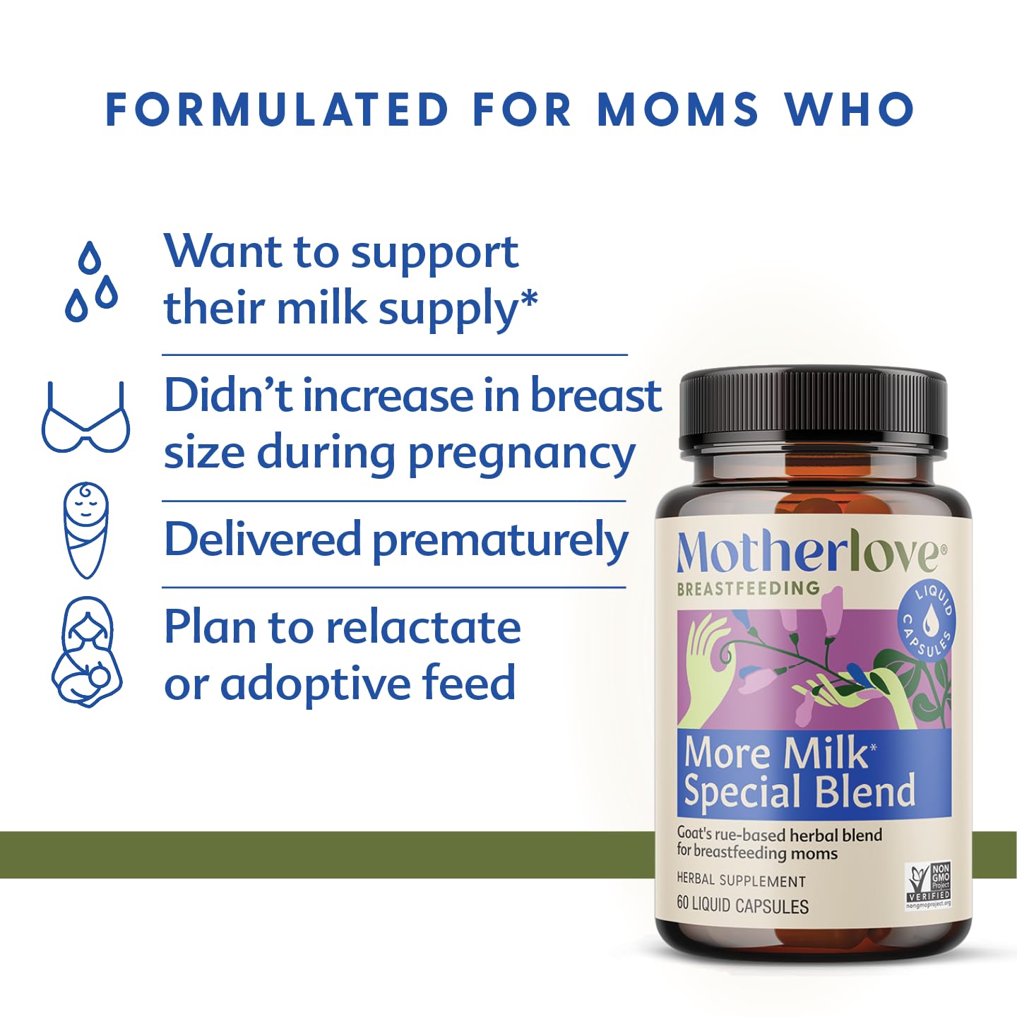 Motherlove More Milk Special Blend (60 Liquid Caps) - Organic Herbal Lactation Supplement with Goat’s Rue for Breast Tissue Support & Increased Milk Supply - Non-GMO, Vegan, Kosher, Soy-Free - Ideal for Nursing Mothers & Postpartum Breastfeeding Support
