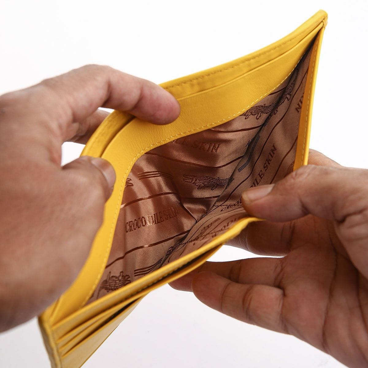 Premium Genuine Crocodile Leather Men's Wallet - Yellow Luxury Bifold Wallet for Men with RFID Protection - Perfect for Business, Travel & Everyday Use
