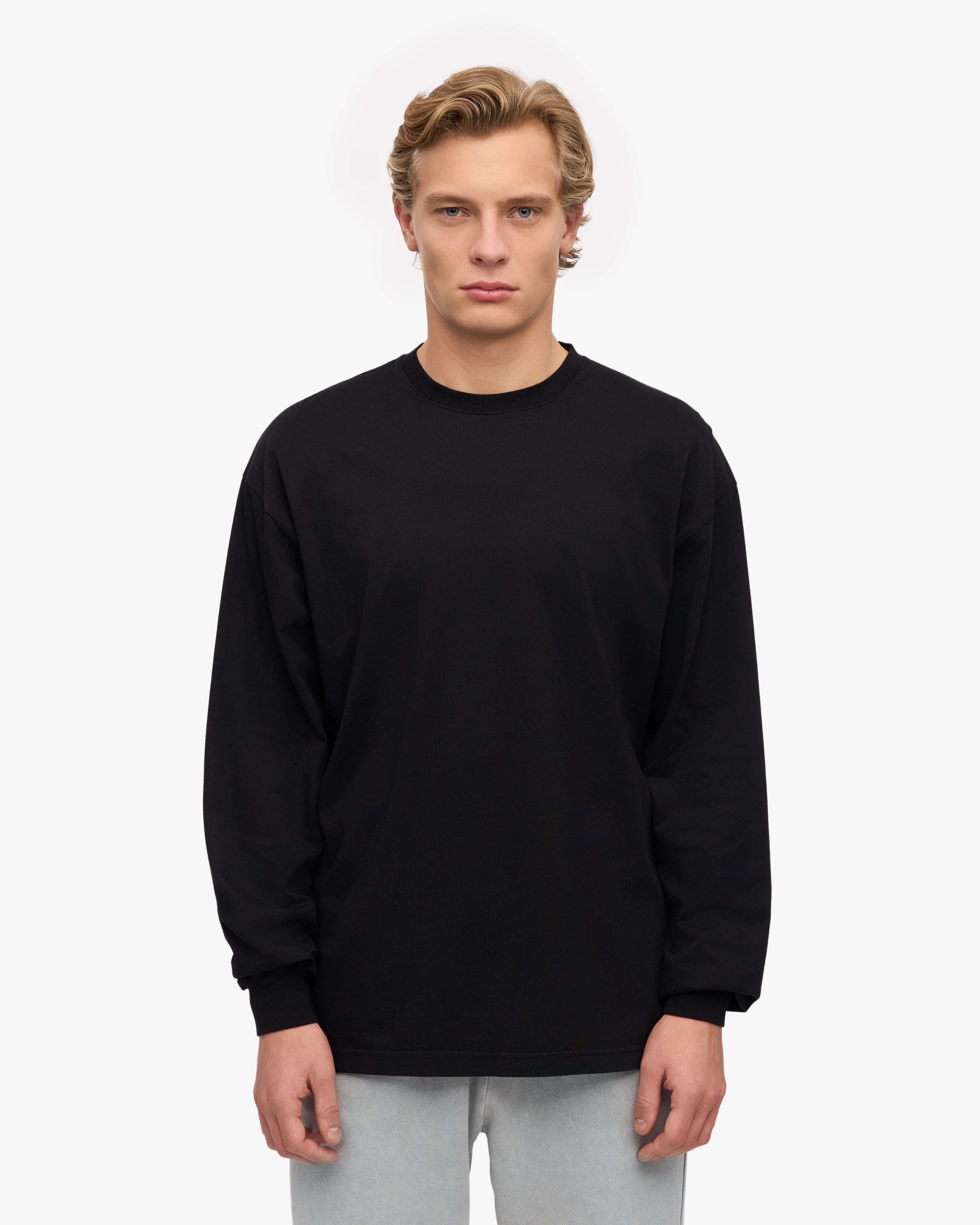 Oversized Organic Long Sleeve T-Shirt for Women - Soft Cotton Deep Black Top - Perfect for Casual Wear, Layering & Street Style Fashion