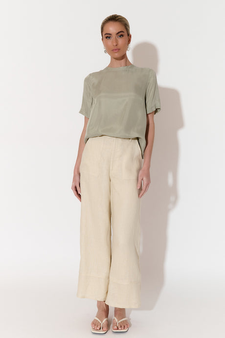 Gabriella Cream Linen Pants for Women - Soft Lined Comfort Pants with Elastic Waist - Perfect for Casual Wear, Lounge & Travel