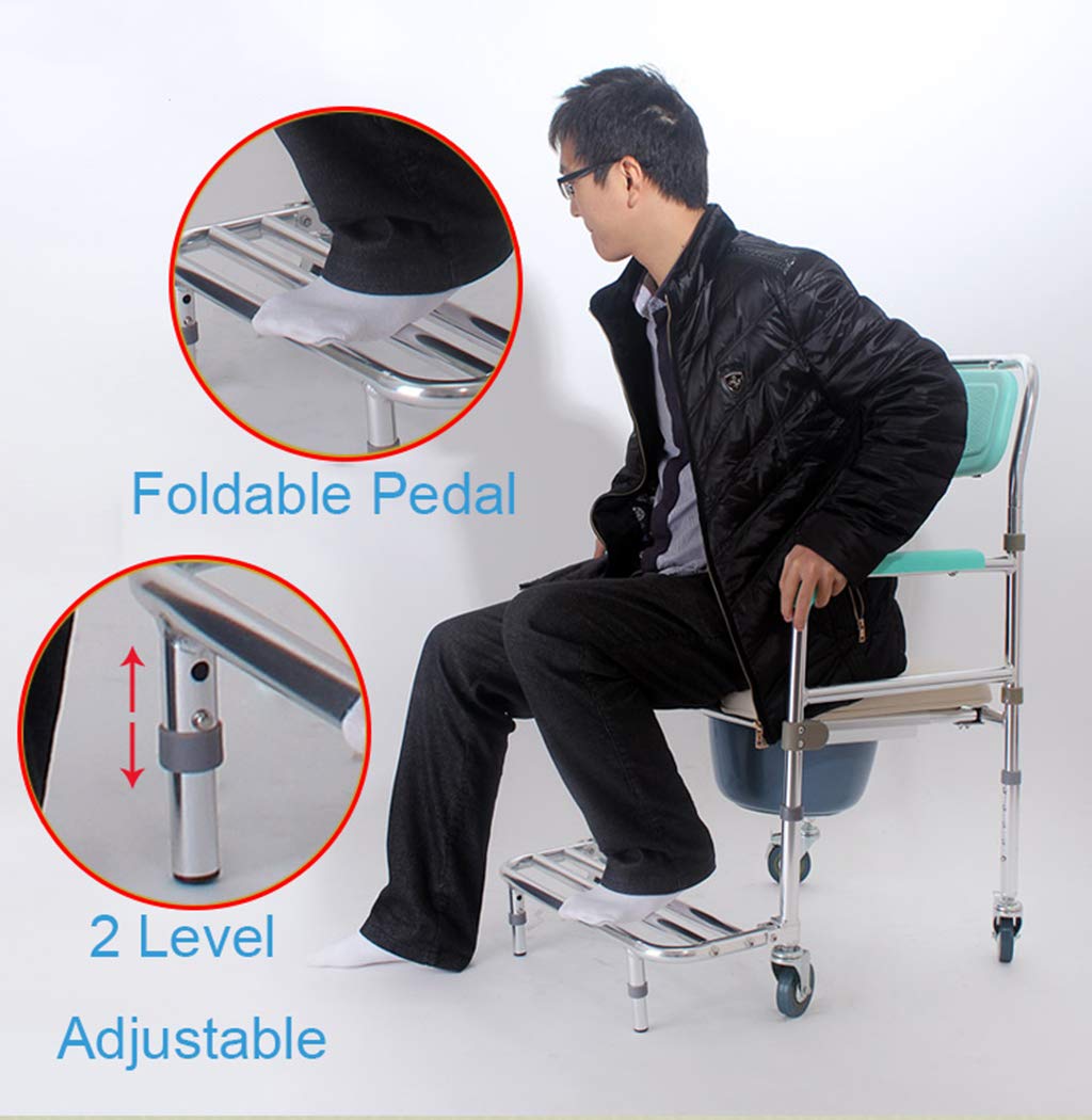 Adjustable Rolling Shower Chair for Elderly - Mobile Wheelchair with Padded Toilet Seat, Bedside Commode & Bathroom Transport - Supports Up to 180kg/400lbs - Ideal for Seniors, Disabled & Post-Surgery Recovery (Home & Healthcare Use)