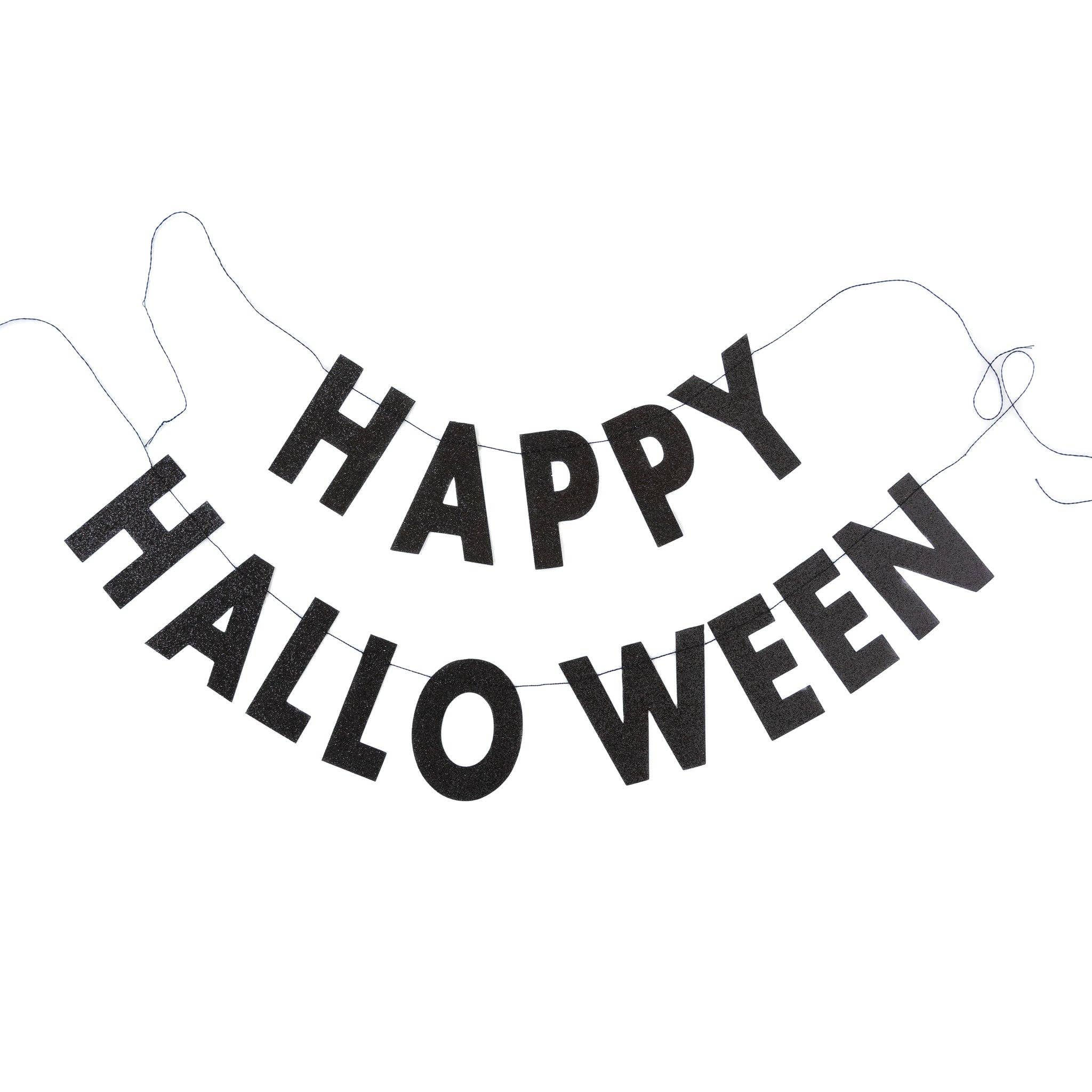 Happy Halloween Black Glitter Banner - Premium Decorative Party Banner for Halloween Decorations, Home & Office Party Decor - Perfect for Halloween Parties, Classroom Decor & Spooky Home Decorations