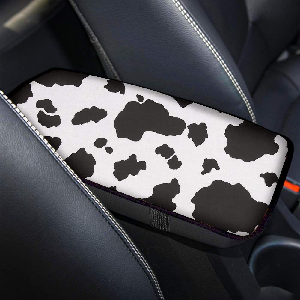 Dreaweet Stylish Cow Print Auto Center Console Pad - Universal Car Armrest Cover Protector for SUV, Truck, Sedan | Soft & Durable Interior Accessory for Comfort Driving & Vehicle Protection