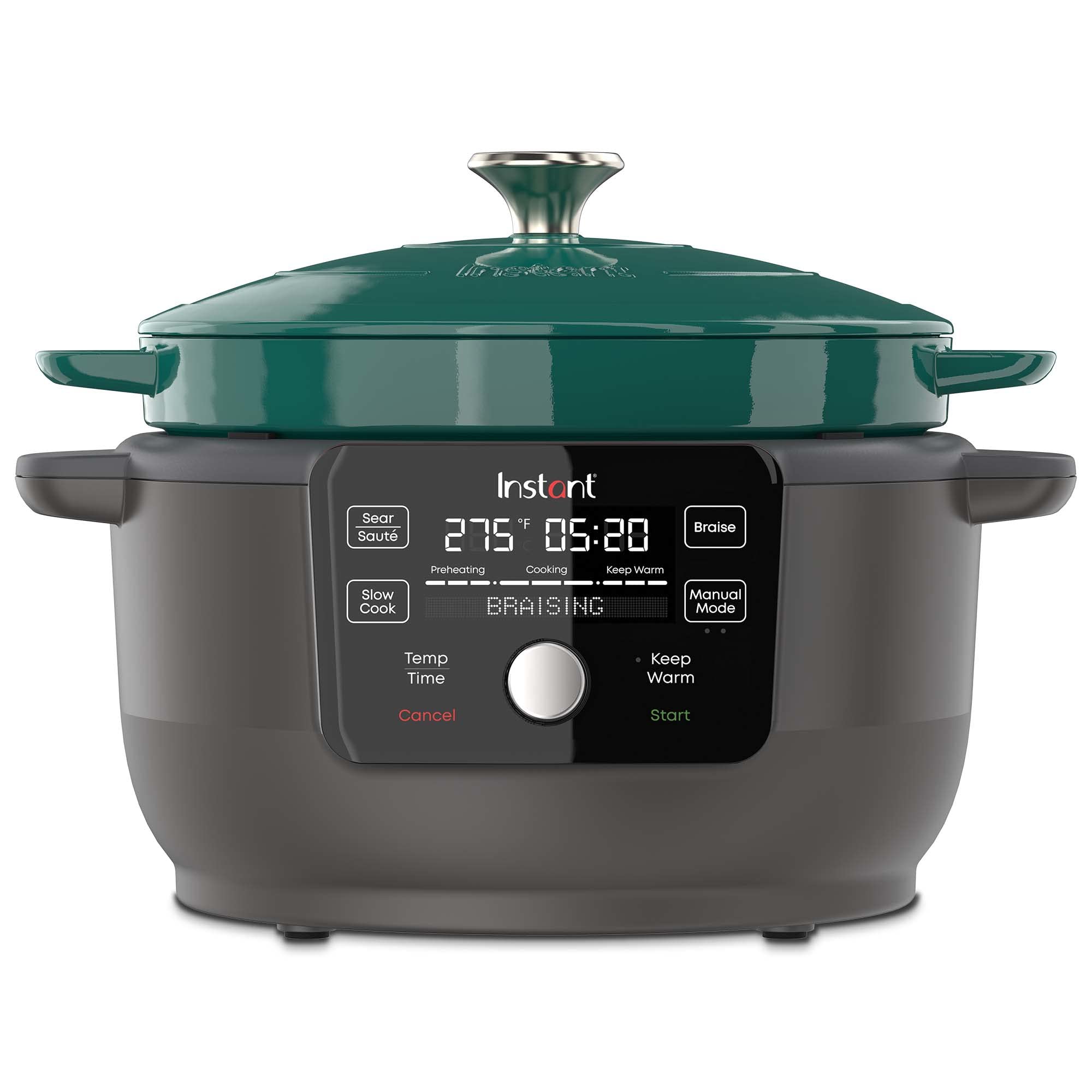 Instant Pot 6-Quart Electric Dutch Oven - 1500W Enameled Cast Iron Multi-Cooker with 5-in-1 Functions (Braise, Slow Cook, Sear, Sauté, Keep Warm) - Includes Recipe Book - Perfect for Family Dinners, Meal Prep & Holiday Cooking (Green)