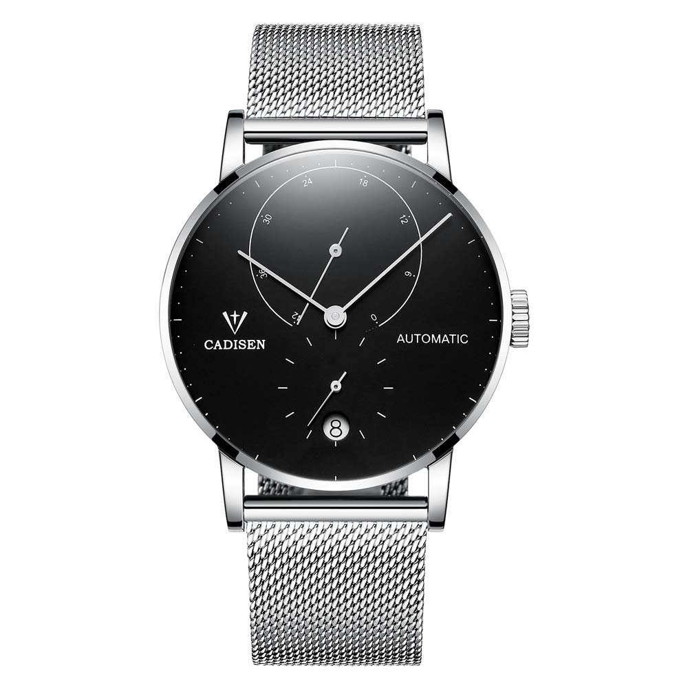 Cadisen Men's Automatic Watch - Minimalist Stainless Steel Mesh Strap, Skeleton Dial, Water Resistant - Perfect for Business, Casual & Formal Wear