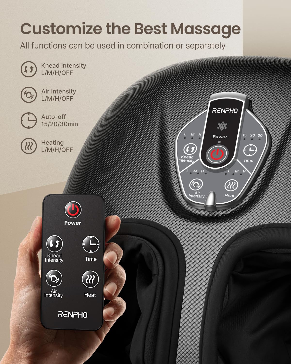 RENPHO Shiatsu Foot Massager with Heat - 2025 Upgraded Deep Kneading Foot Massager Machine, 3 Heat Levels & Wireless Remote - Electric Foot Massage for Relaxation, Perfect Gift for Men & Women (Fits Up to Size 12) - Ideal for Home Use, Office Relaxation & Post-Workout Recovery