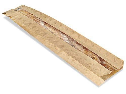 25 Pack Printed Kraft Bread Bags with Front Window - 3.5x2x24 Inch Food Packaging Paper Bags for Bakery, Sandwich, Pastry Storage & Display - Perfect for Bakeries, Cafes, and Home Use