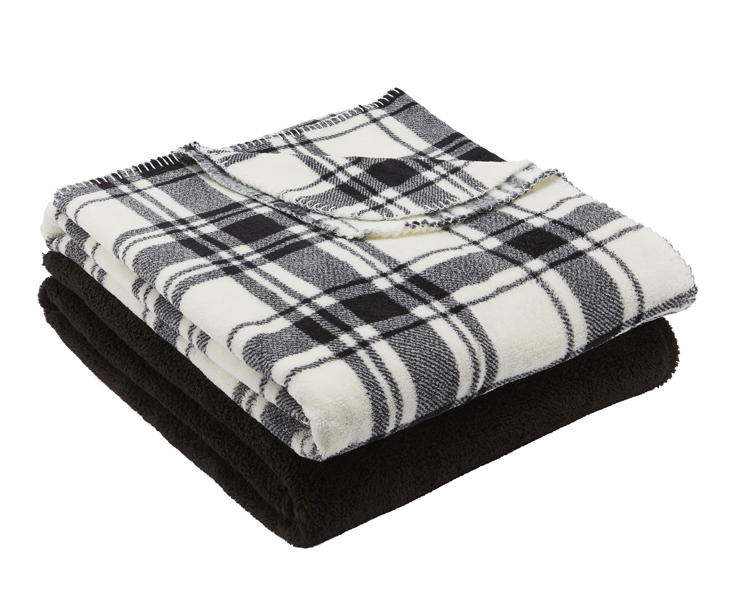 Casa Idea Nuova Grey Plaid and Solid Throw Blanket Set - 2 Pack 50