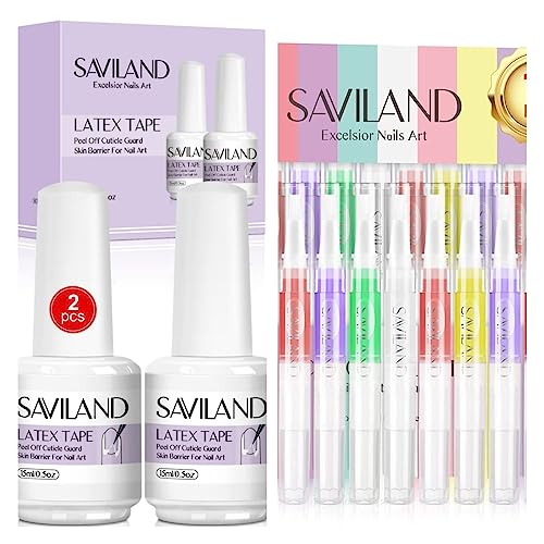 SAVILAND 12PCS Liquid Latex for Nails & 12PCS Cuticle Oil Pen - Professional Nail Art Kit for Manicure, Pedicure & DIY Nail Designs at Home or Salon