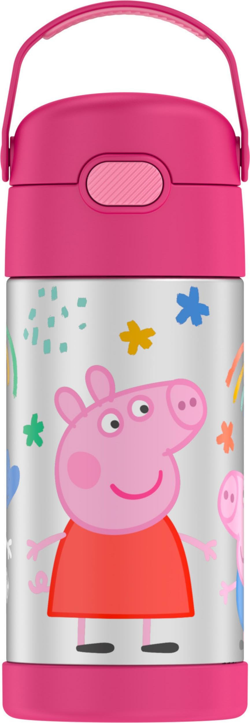 THERMOS FUNTAINER Kids Stainless Steel Vacuum Insulated Water Bottle with Straw & Lid - 12oz, Peppa Pig Design - Leakproof & BPA-Free for School, Travel & Outdoor Activities