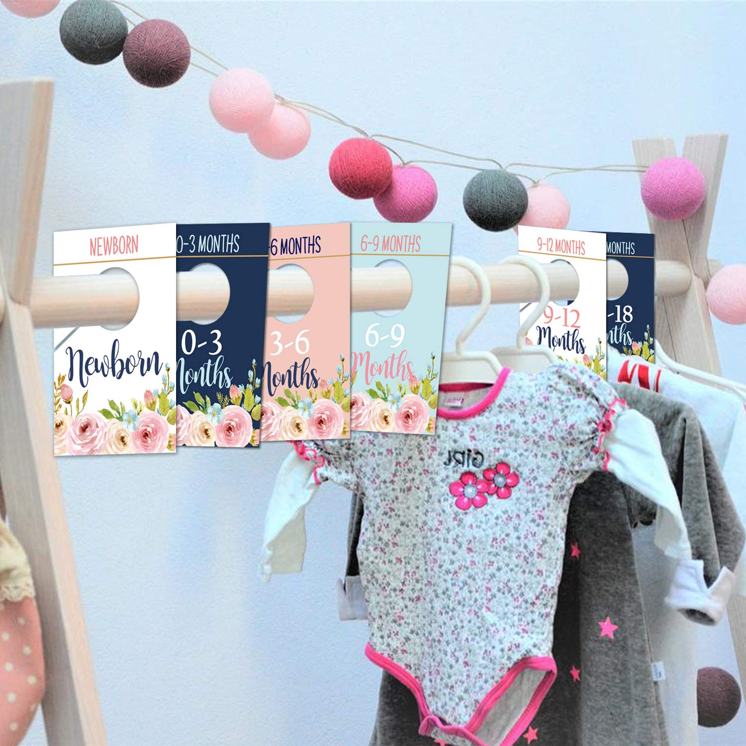 Floral Baby Closet Organizer Dividers - Newborn Nursery Wardrobe Hangers for Girls (0-24 Months) - Size & Age Separators to Arrange Baby Clothes - Perfect for Baby Showers & Nursery Organization