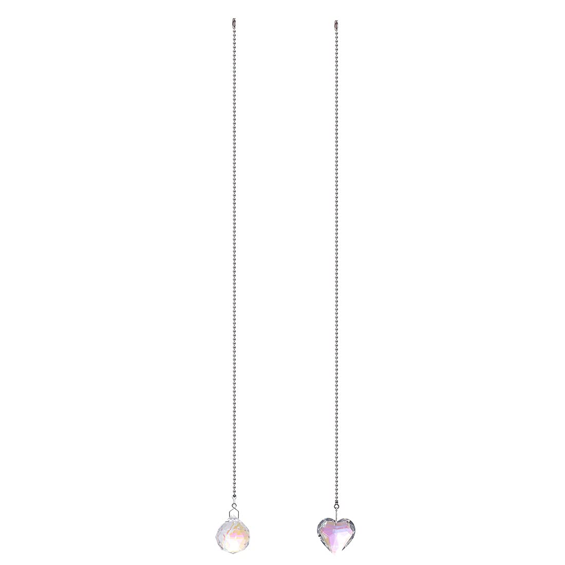 Dazzling Crystal Ceiling Fan Pull Chain Set - 45mm Crystal Heart & AB Coat Crystal Prism Ball (Pack of 2 with Connector) | Elegant Home Decor for Living Room, Bedroom & Porch