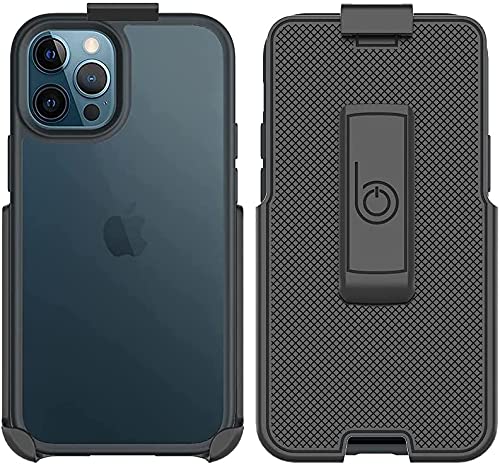 iPhone 12 Pro Max Belt Clip Case - Slim Clear Protective Cover with Rotating Holster & Built-in Kickstand | 6.7 Inch Transparent Full Body Protection | Perfect for Outdoor Work, Hiking, and Hands-Free Convenience